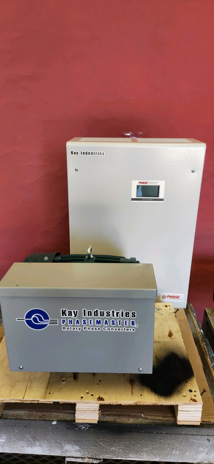 20240819_134155 Phaseperfect Digital phase converters and phasemaster rotary phase converter sit side by side at Kay Industries